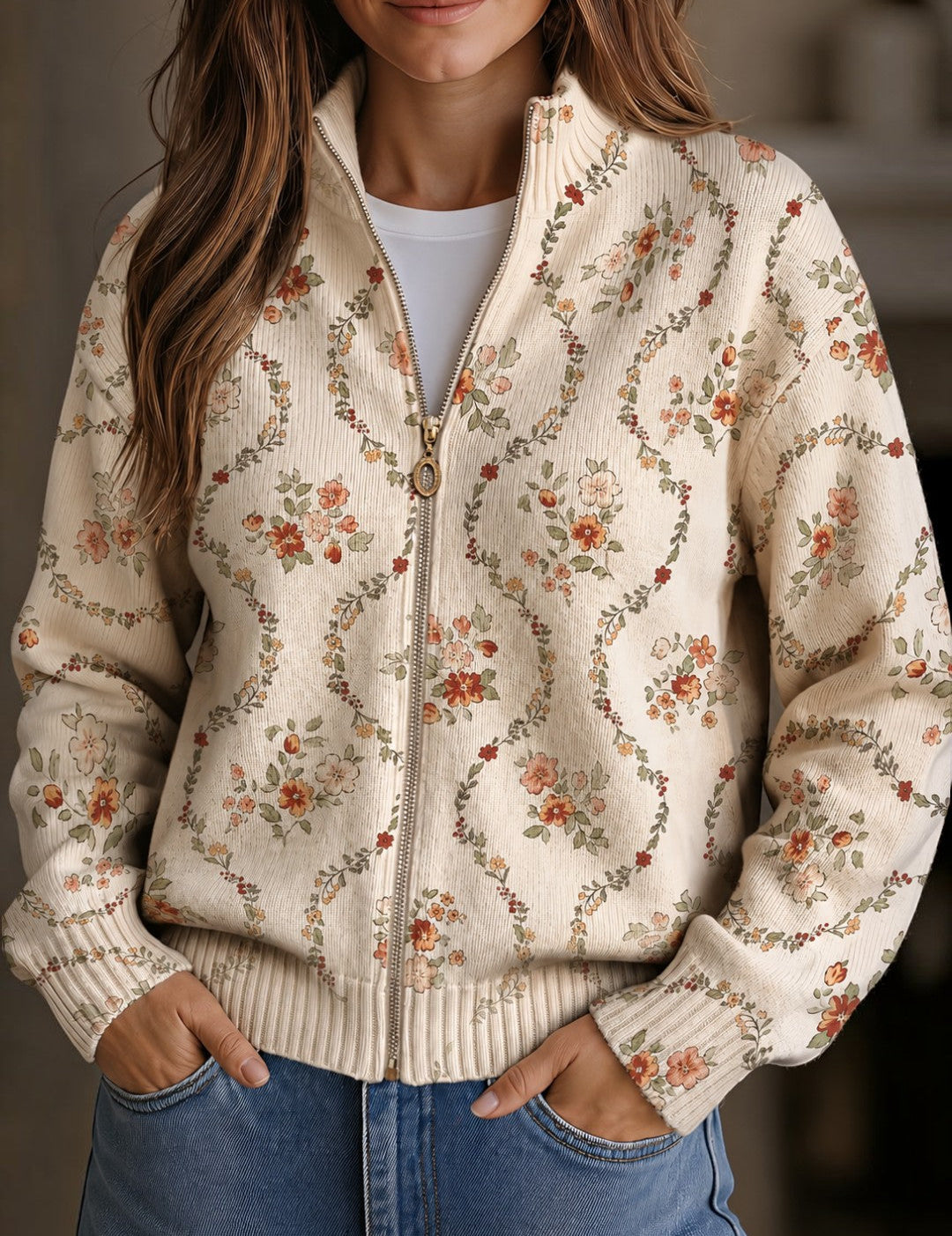 Irene | Delicate Floral Vine Cardigan