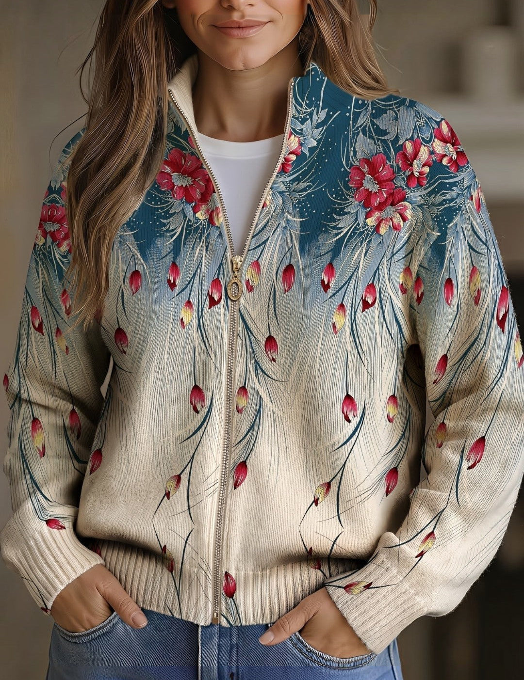 Peggy | Parrot Feather Pattern Cardigan