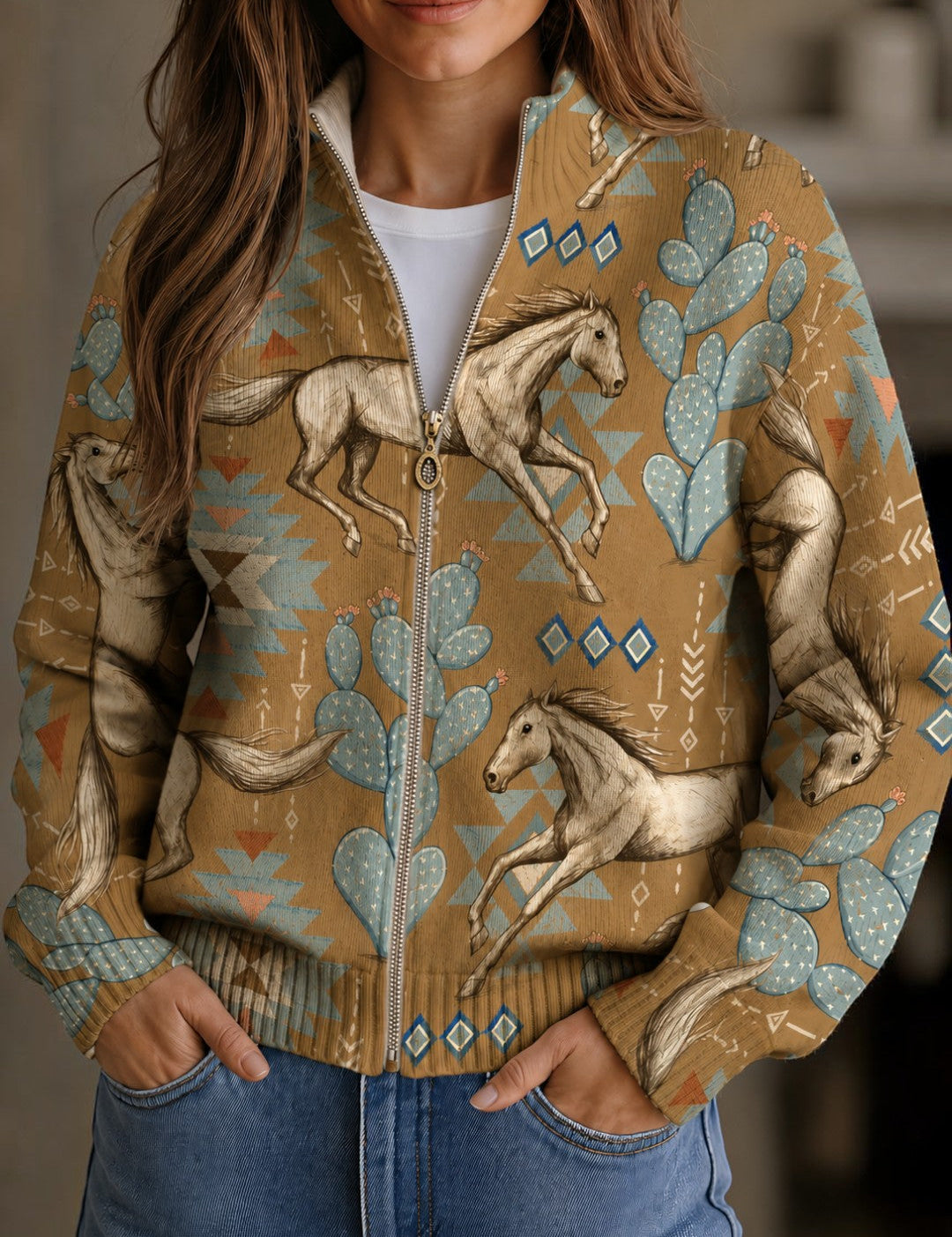 Belinda | Horse and Cactus Pattern Cardigan
