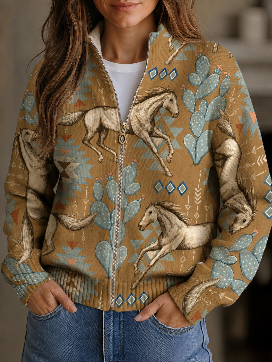 Belinda | Horse and Cactus Pattern Cardigan