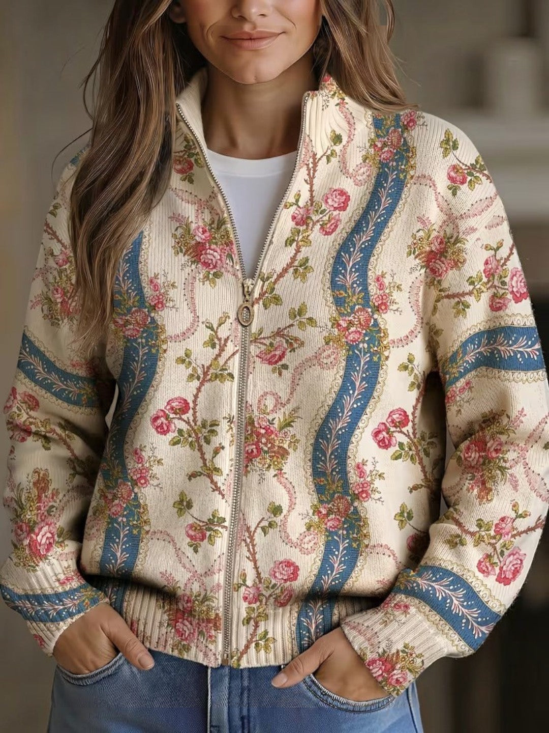Sabrina | Pink Clematis Pattern Cardigan